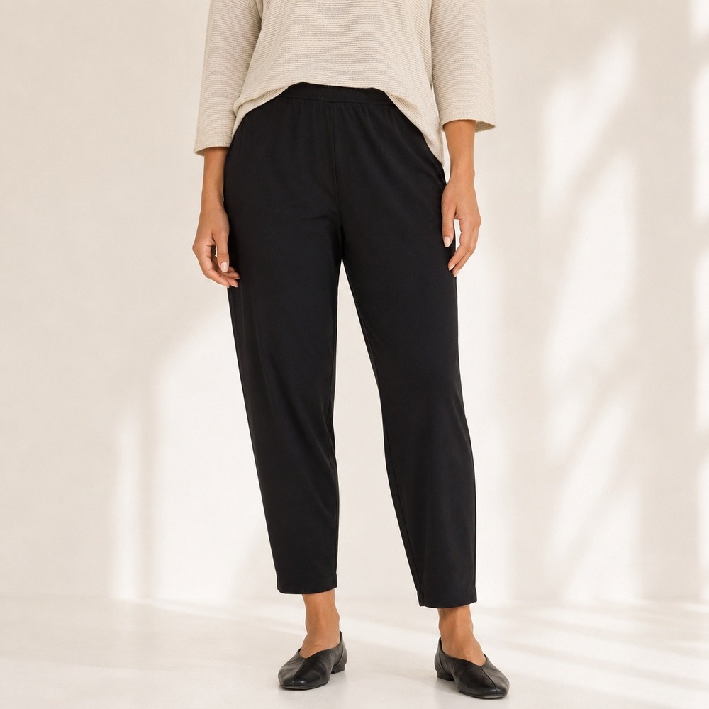 Eileen Fisher Women Pants Slim Ankle Stretch Viscose Jersey Black L